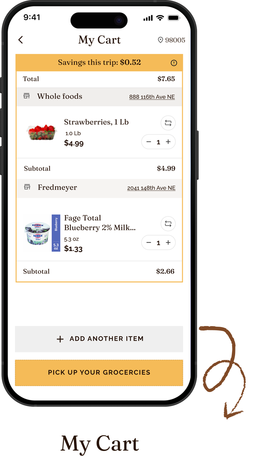My Cart app screen