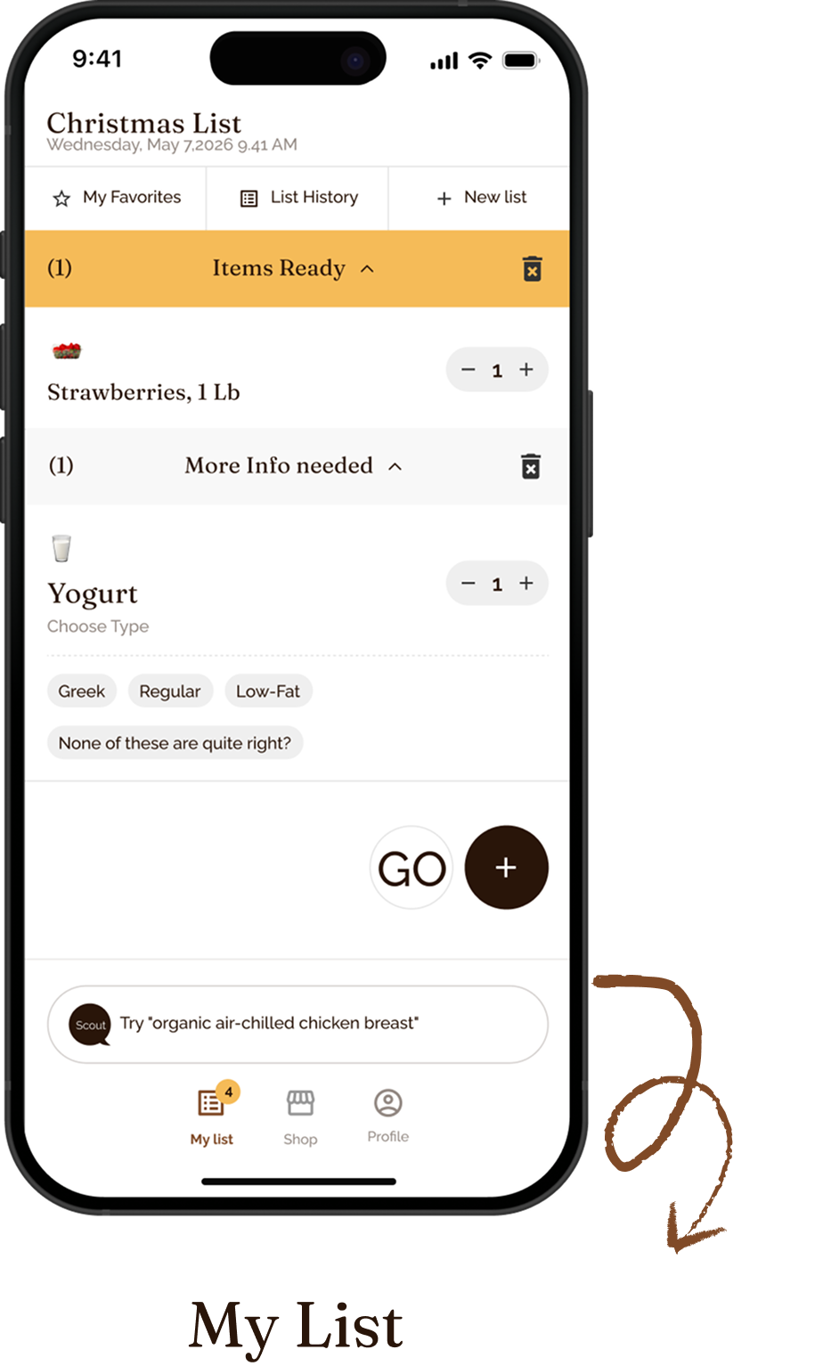 My List app screen