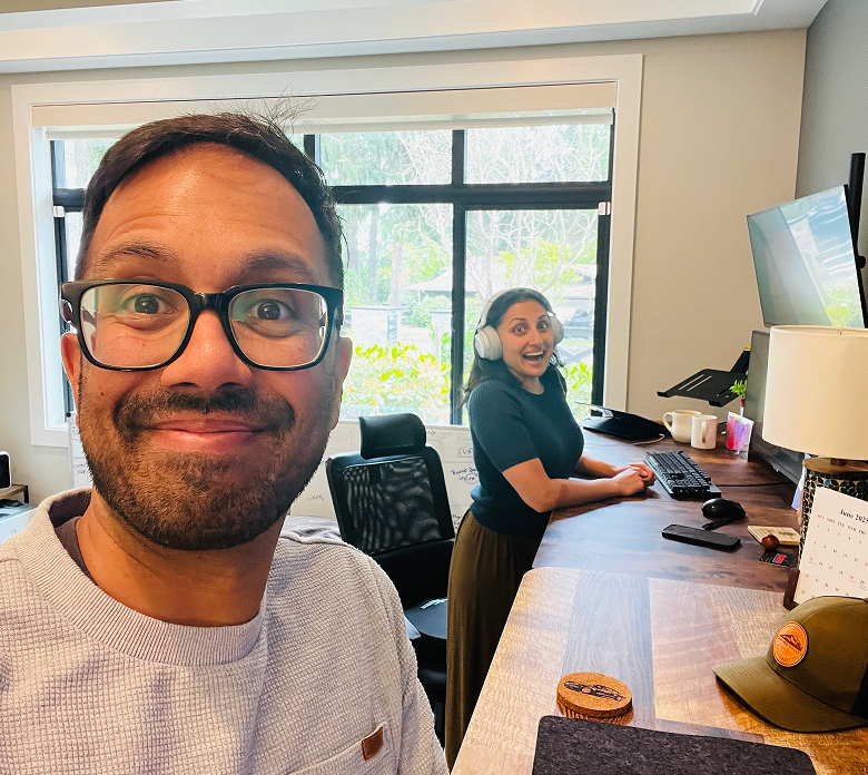 Karishma and Mahesh working from home